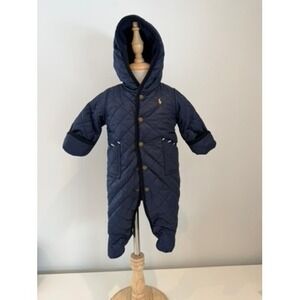 Ralph Lauren Infant Boys Quilted Navy Snowsuit Bunting Size 3M
